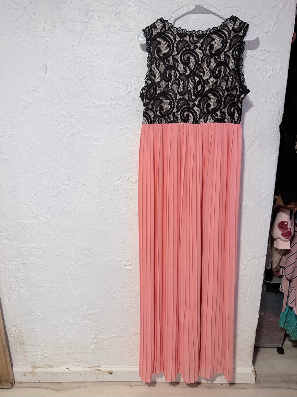 Pinkblush Black Lace & Coral Maxi Dress